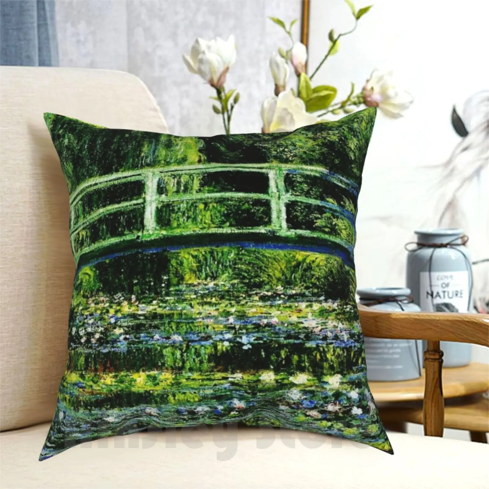 

Claude | The Japanese Footbridge-Les Nympheas Blancs Pillow Case Printed Home Soft DIY Pillow cover Les Nympheas Blancs By