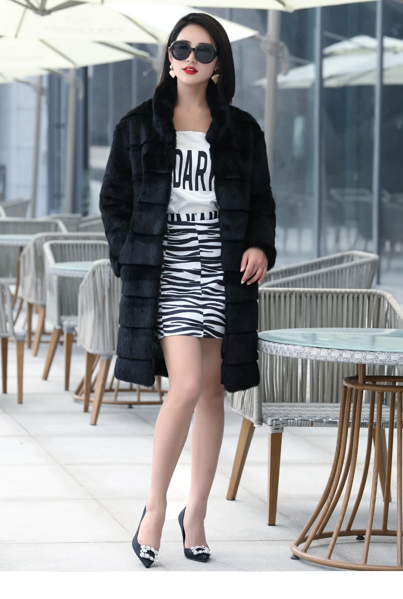 

Jacket Real Rabbit New Winter Warm Soft Long Fur Women Christmas Dress Outwear Coat Plus Size Free Sipping F1971