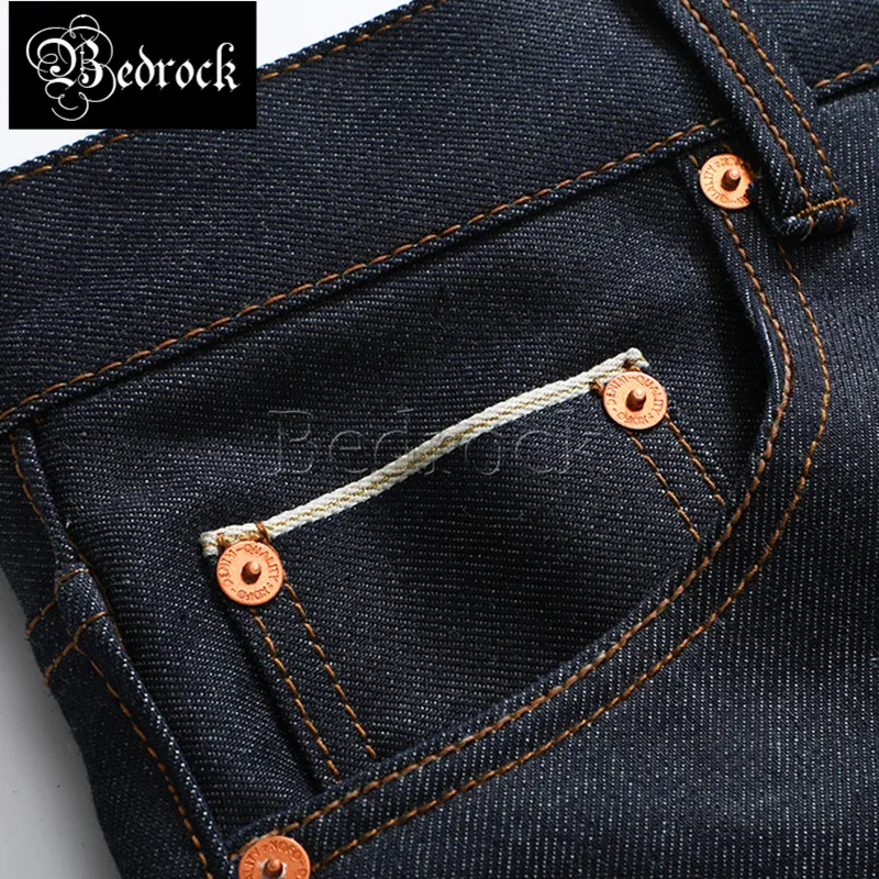 14oz Unwashed gold trim Red line Denim Jeans Men's Straight Loose Long Pants Primary Color cattle jeans Autumn Winter