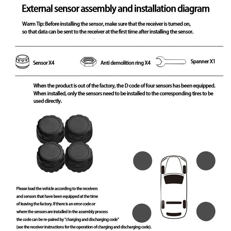 Шины для легковых автомобилей Давление мониторинга цифрового ЖК дисплей Дисплей