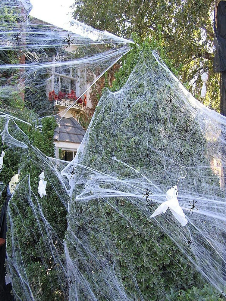 Fake Spider Web Halloween Decoration Stretch Cobweb with 2 Spiders Party for Doors Windows Indoor and Outdoor | Дом и сад