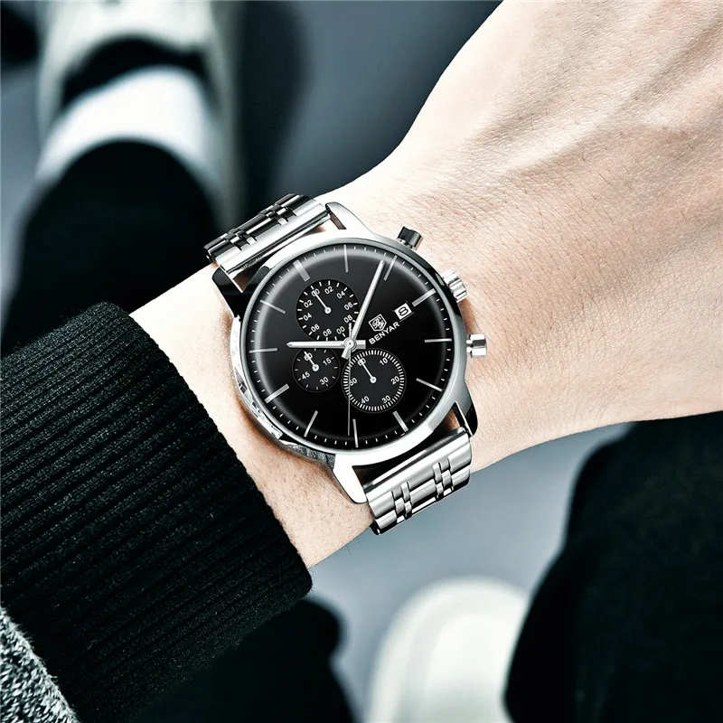 

2019 New Male Wristwatch BENYAR Top Brand Luxury Set Men Watches Fashion Military Chronograph Waterproof Clock Relogio Masculino