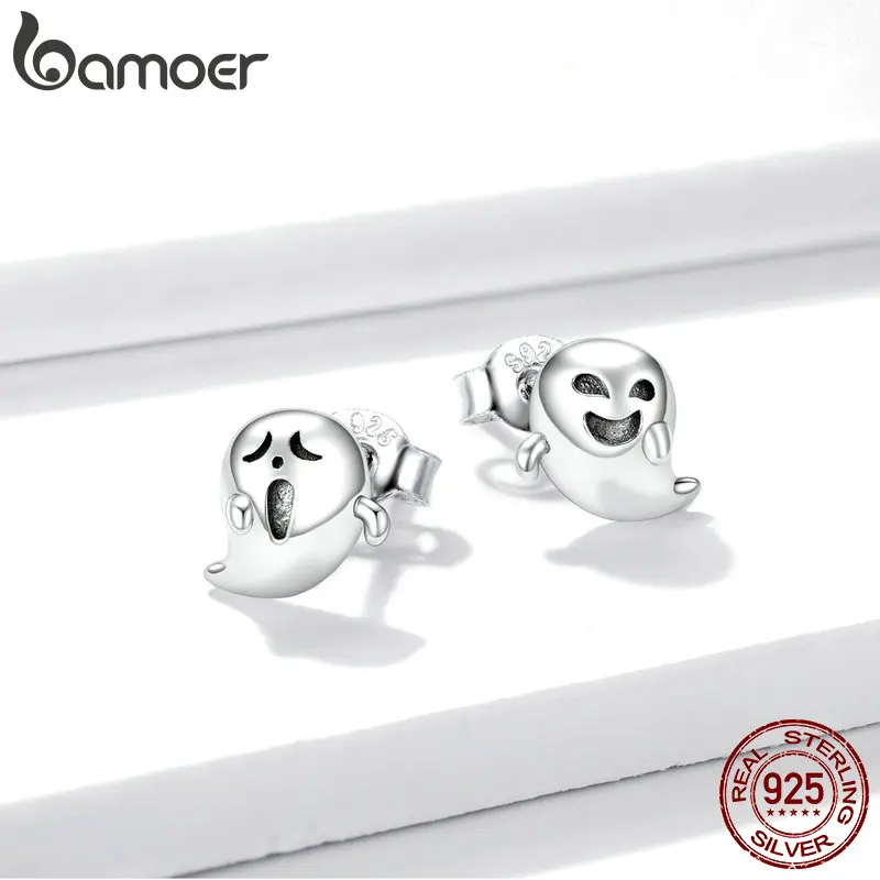 Серебряные серьги-гвоздики bamoer для женщин Ювелирное Украшение с призраком