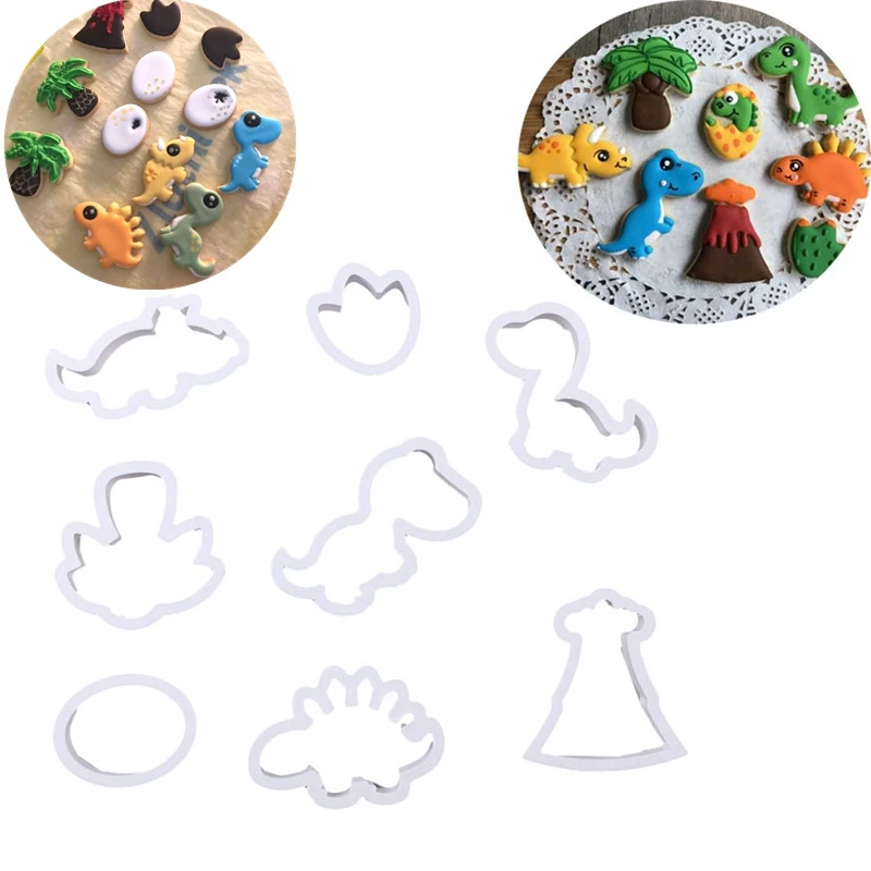 8pcs/set 3D Dinosaur Cookie Stamps Plastic Biscuit Decoration Mold Animal Shape Cutters Cake Decorating Tools | Дом и сад