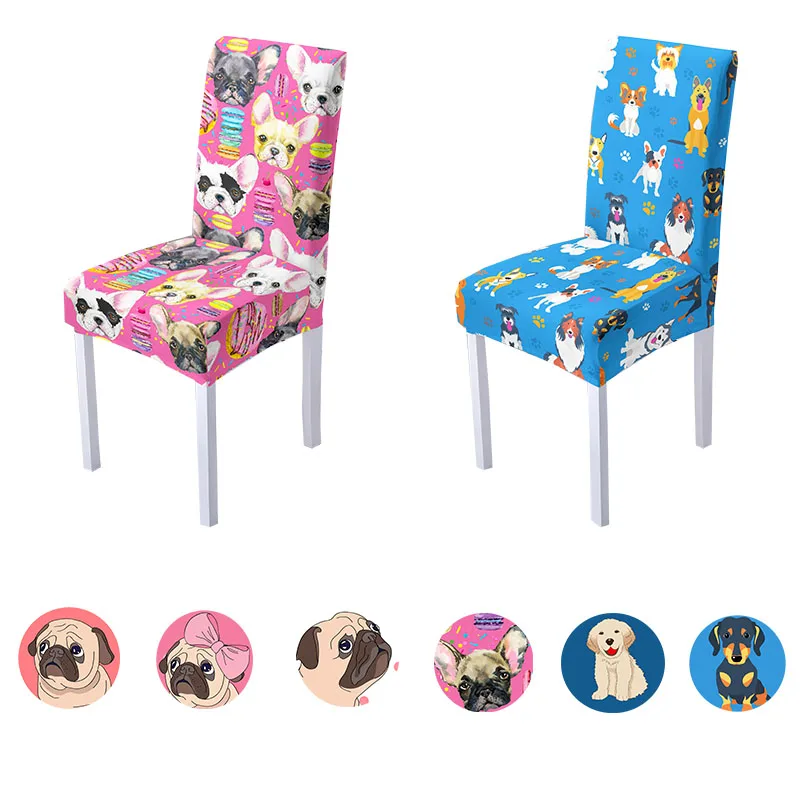 

Cute Funny Pet Dog Elastic Computer Chair Cover Stretch Animal Printing Office Dining Seat Covers For Wedding Banquet Kitchen