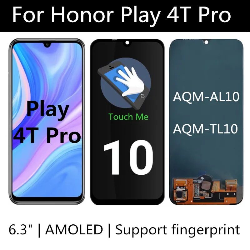 Pantalla LCD AMOLED de 6,3 pulgadas para m&oacute;vil, montaje de digitalizador con pantalla t&aacute;ctil, AQM-AL10, para Huawei Honor Play 4T Pro, AQM-TL10-0