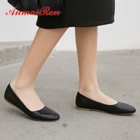 anmairon pu serpentine 2020 basic square heel slip on casual round toe luxury shoes women wedding shoes ladies shoes size 34 43