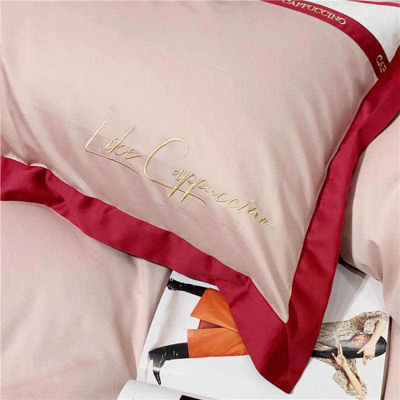 

Princess Style Egyptian cotton bed linen Soft Satin bedding red bow duvet cover pillowcases bedspreads 4pcs sets