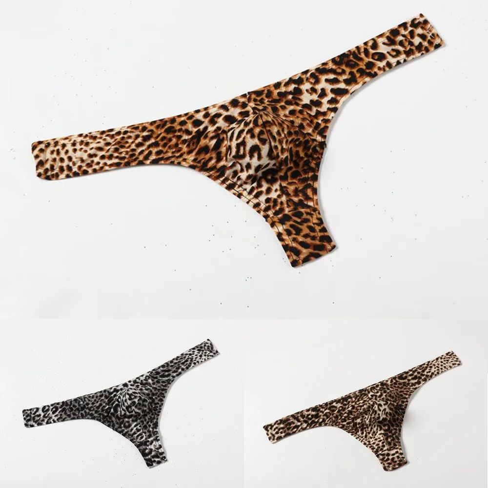 

NEW Men Underwear Thong Leopard Low Waist Bulge Pouch Appeal Sexy BreathableT-Back G-String Briefs Lingerie Fashion Thong Male