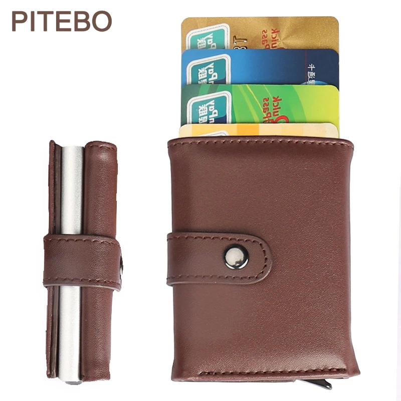 Кошелек PITEBO мужской с Rfid-защитой маленький бумажник из алюминия кожаный тонкий