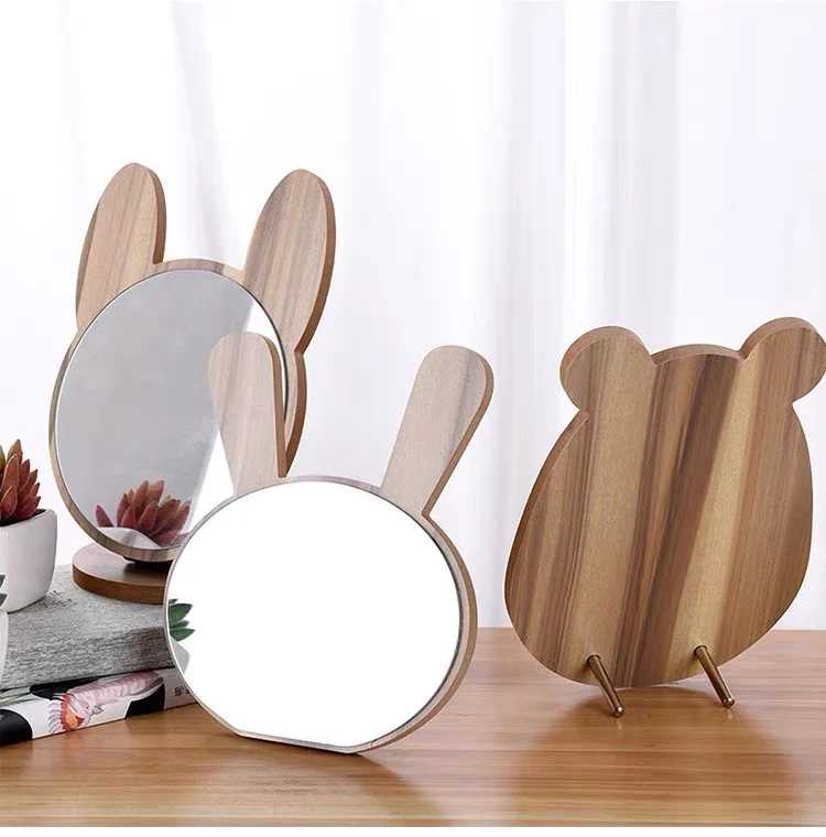 

Creative Lovely Wooden Bear Desktop Makeup Mirror Cartoon Children Practical Home Bathroom Desktop Dressing Decorative Mirrors