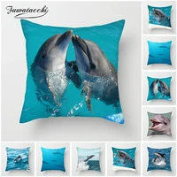 fuwatacchi cute dolphin cushion covers for home sofa chair decorative blue sea fish pillow cover new 2019 square pillow cases