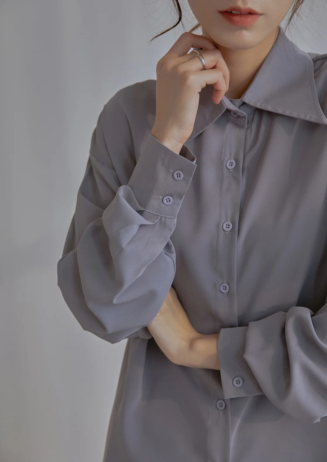 

COIGARSAM Vintage Full Sleeve Shirt Womens tops New Summer Spring Chiffon Women shirts Apricot Blue 6186