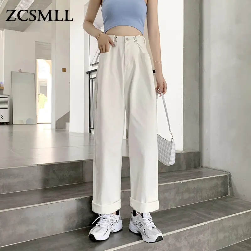 

ZCSMLL Large Size Spring Autumn New Wide-leg Jeans Women's Loose Plus High-waist Straight-leg Black Dednim Long Pants