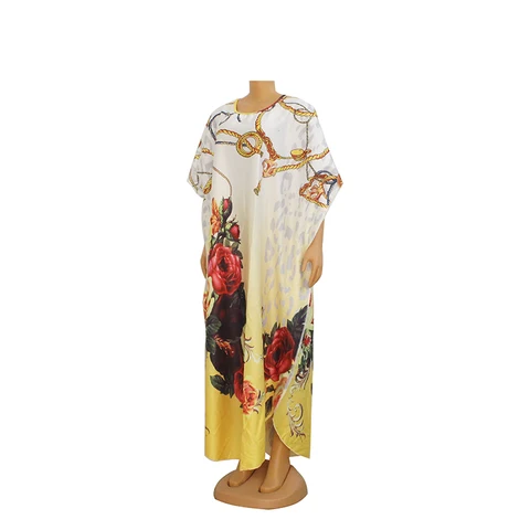 Женское длинное платье в африканском стиле, свободное платье с цветочным принтом и коротким рукавом, 2020