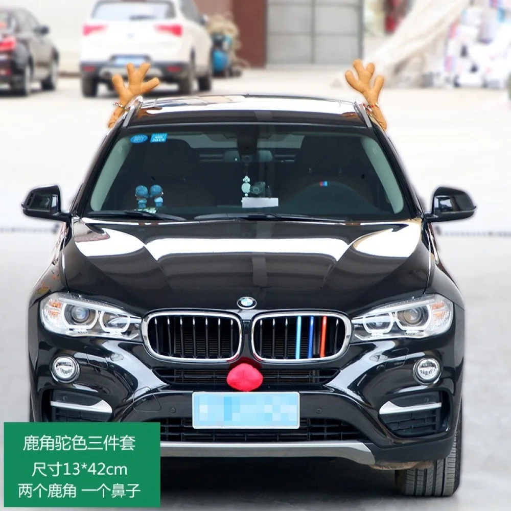 

1 Set of Car Reindeer Antlers and Nose Window Roof and Grill Decoration Kit Christmas Jewelry Holiday Accessories Car Costumes