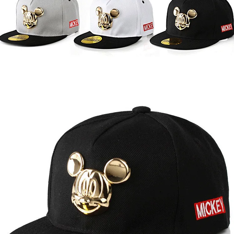 Spring Summer Gorras 100%cotton Pu Leather Baseball Cap Children's Baby Hip-hop Hat Boys Girls Snapback Cartoon Mickey Caps