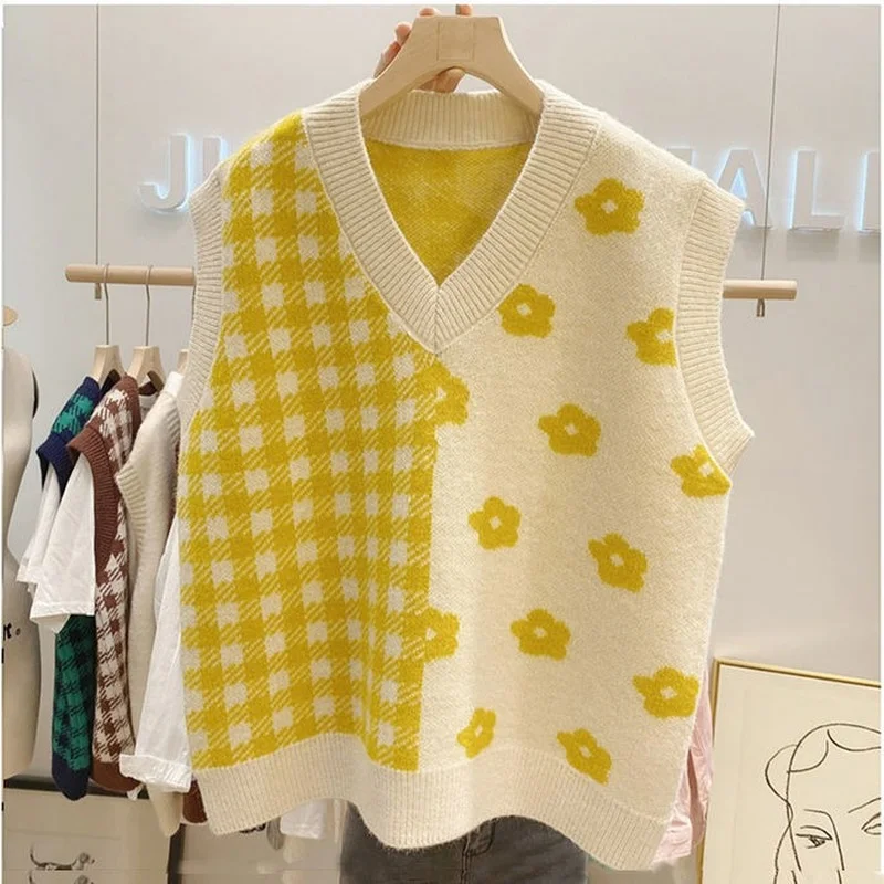 

Sweater Vest Women Harajuku Preppy-style Autumn All-match Trendy Lady Knitting Sleeveless Vintage Classic Korean Waistcoat L379