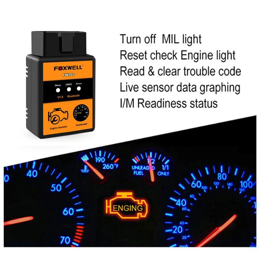 Сканер для считывания кода автомобиля FOXWELL FW102 V1.5 ELM327 OBD2 Bluetooth адаптер PIC18F25K80 obd2 OBDII