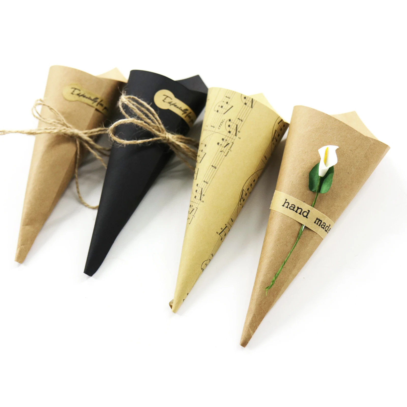 50 шт./лот под заказ свадебные конусы с конфетти ретро букет из крафт бумаги для