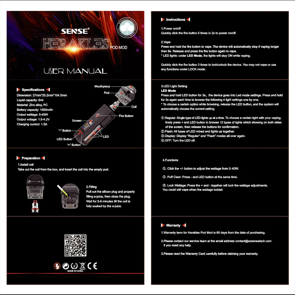 Оригинальный Sense Herakes Pod 1500 мАч комплект pod Vape ручка с 0.4ohm сетчатой катушкой 6 мл