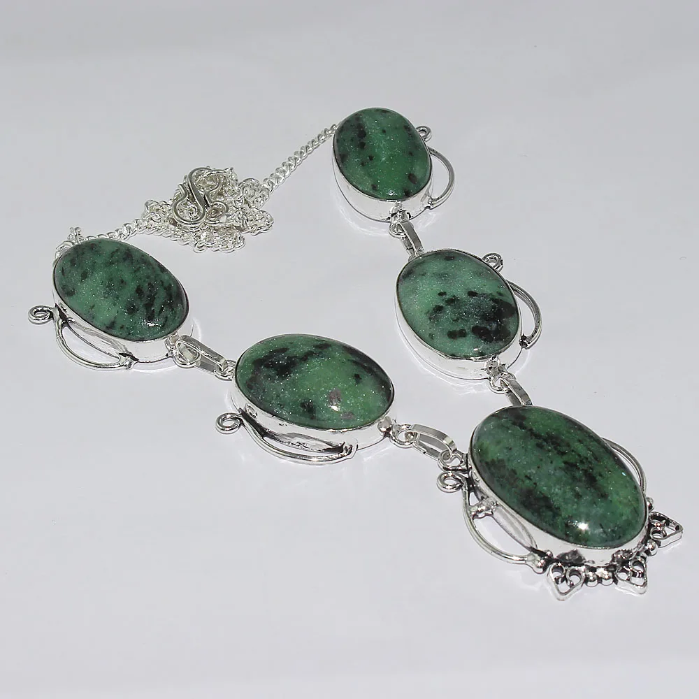 

Rubys Zoisite Necklace Silver Overlay over Copper , 50.5 cm, N2123
