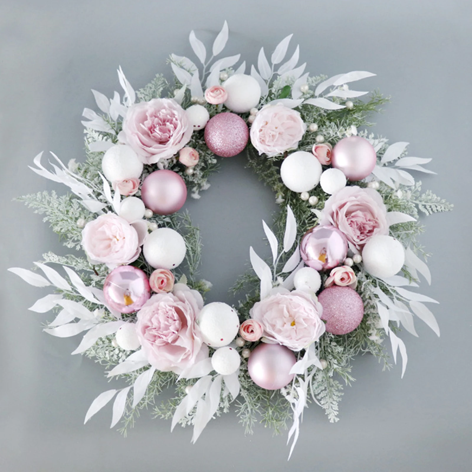 

Christmas Wreath Artificial Flowers Plants Pink Christmas Ball Navidad Romantic Wedding Party Door Hanging Home Hotel Decoration