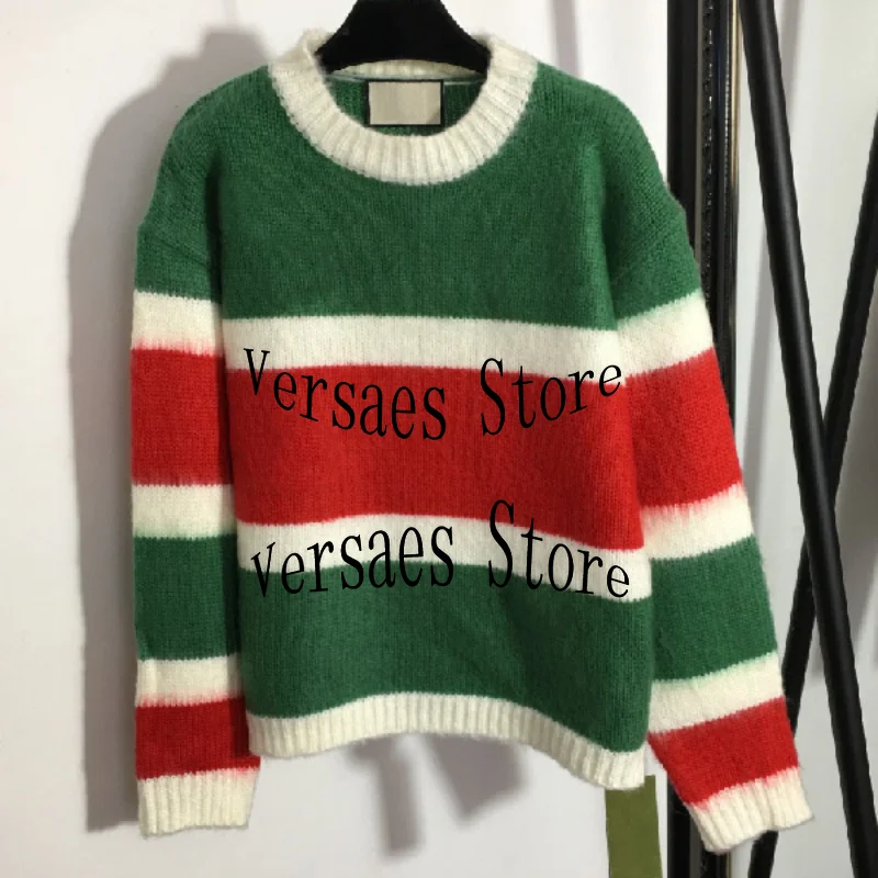 

Женский шерстяной свитер в полоску, контрастный свитер контрастных цветов с вышитыми буквами и длинными рукавами, Осень-зима 2021