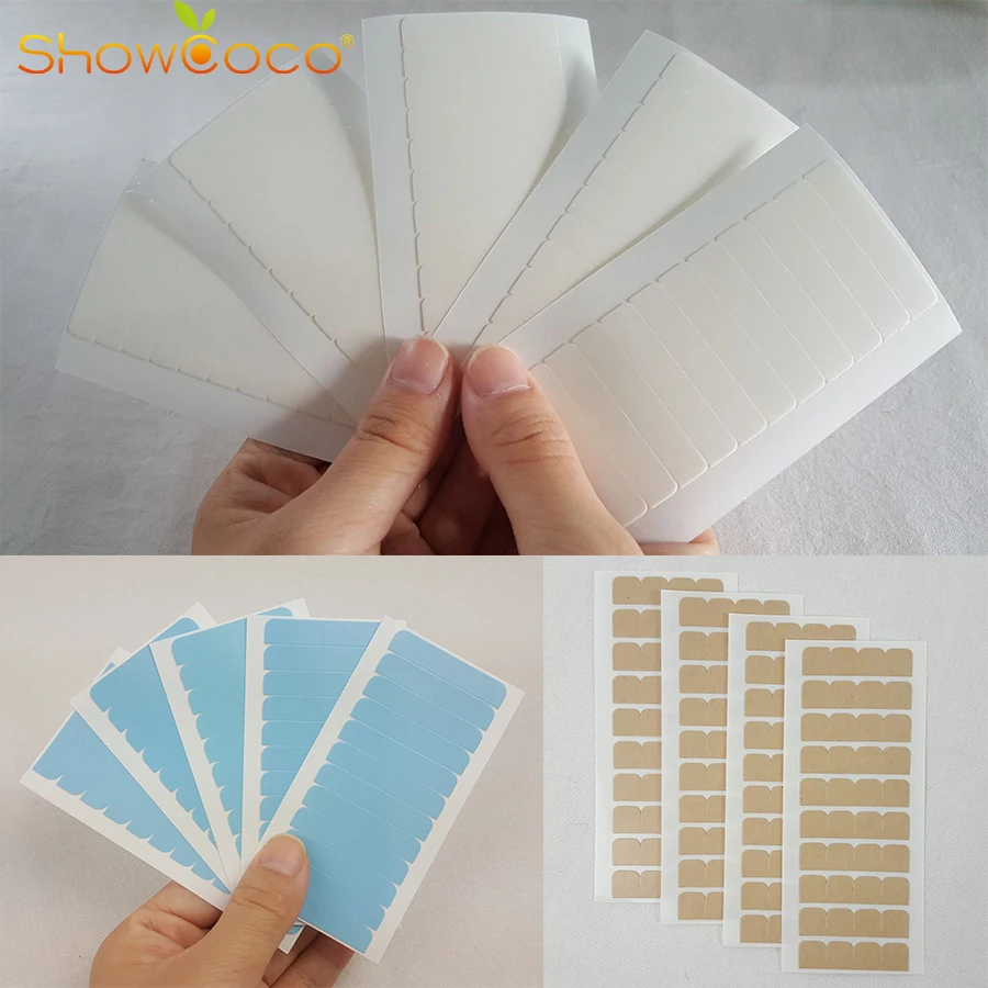 Double Sided Adhesive Tape 60 Tabs Precut Green White for Tape-in Hair Extension Replacement Waterproof Tape for Wigs