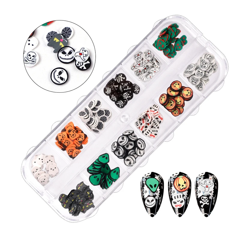 

12 Grid/Lot Halloween Series Pumpkin Ghost Skull Mixed Polymer Slices Crafts DIY Nailart Filling Accessories Fake Cake Decor