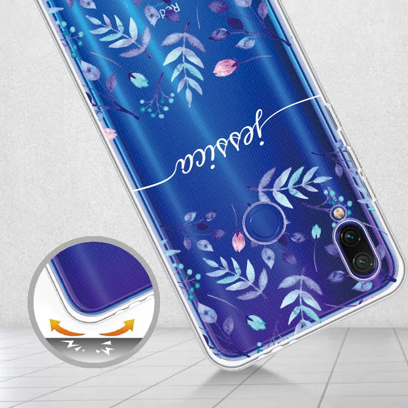 

Custom Personalized your Initial Name Flower Phone Case For Xiaomi Mi Redmi Note 5 6 7 8 9 10 lite Pro Plus Soft TPU Clear Case