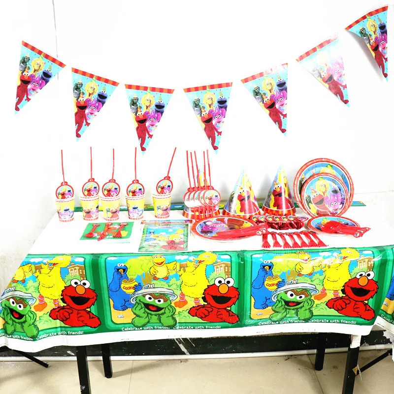 

Cartoon Sesame Street ELMO Birthday Party Decorations Cups Plates Disposable ELMO Hats Tablecloth Napkin Kids Birthday Supplies
