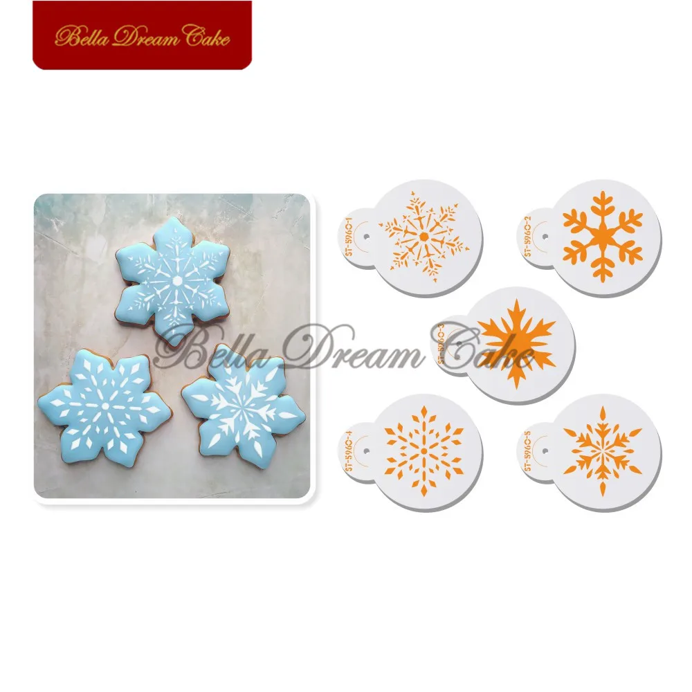 

5pcs Snowflake Christmas Design Cookies Stencil For Drawing Template Coffee Stencils Cake Decorating Tools Baking Accessories
