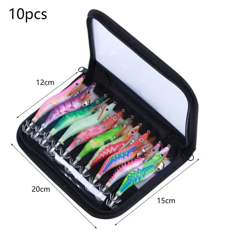 

10pcs Hard Bait Luminous Shrimp Squid Jigs Set Sea Fishing Lure Set Artificial Cuttlefish Octopus Winter Fishing