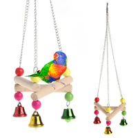 1pc pet bird hanging swing toy birds cage pendant chew toy colorful parakeet cockatiel catch cage with bell chewing toys