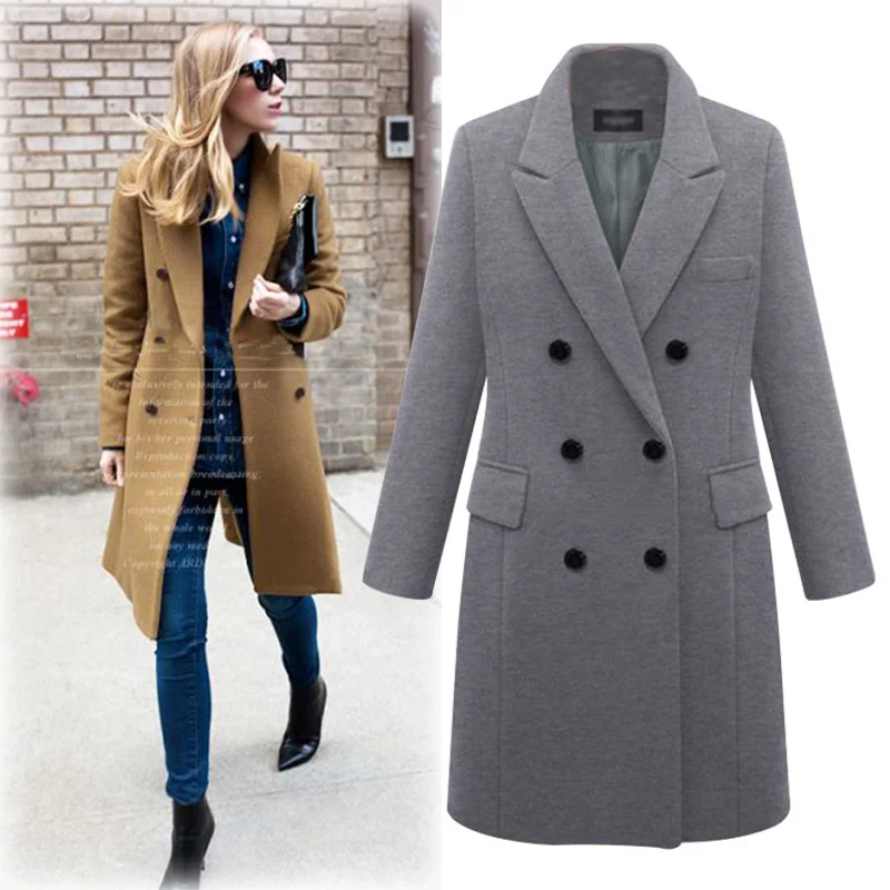 2021 Autumn Winter Women Fashion Long Sleeve Stylish Double Breasted Trench Coat Casual Office Lady Elegant Wool Blends Overcoat