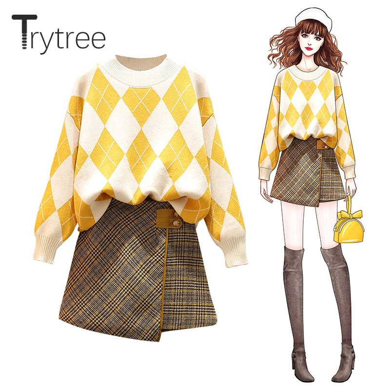Trytree 2019 осенне-зимний комплект из двух предметов повседневный клетчатый