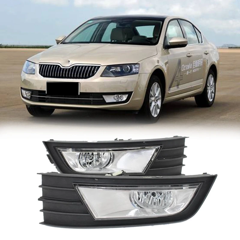 

Car-Styling Front Fog Lamp Fog Light and Grille Cover for Skoda Octavia A7 2013 2014 2015 2016 2017