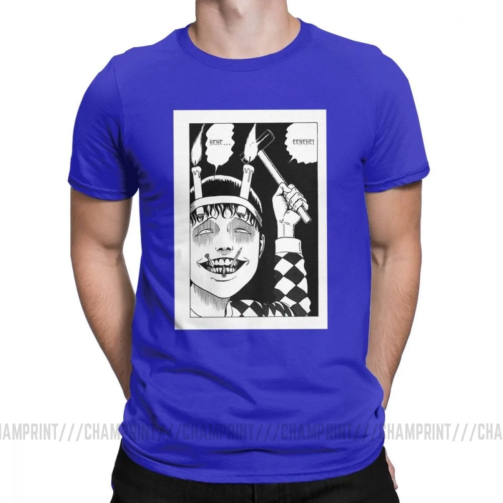 Винтажные мужские футболки Junji Ito, хлопок, футболка Tomie Japanese Kago Manga Horror Harajuku, футболки с коротким рукавом, Подарочная одежда - Цвет: Синий