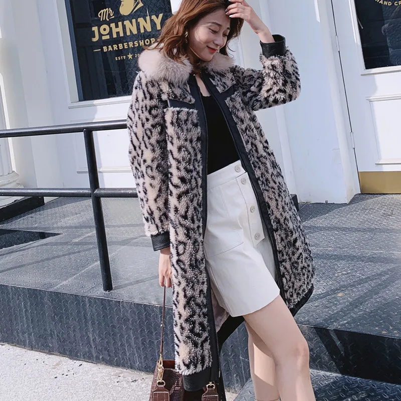 Зимнее Новое модное леопардовое пальто с имитацией меха женское длинное из