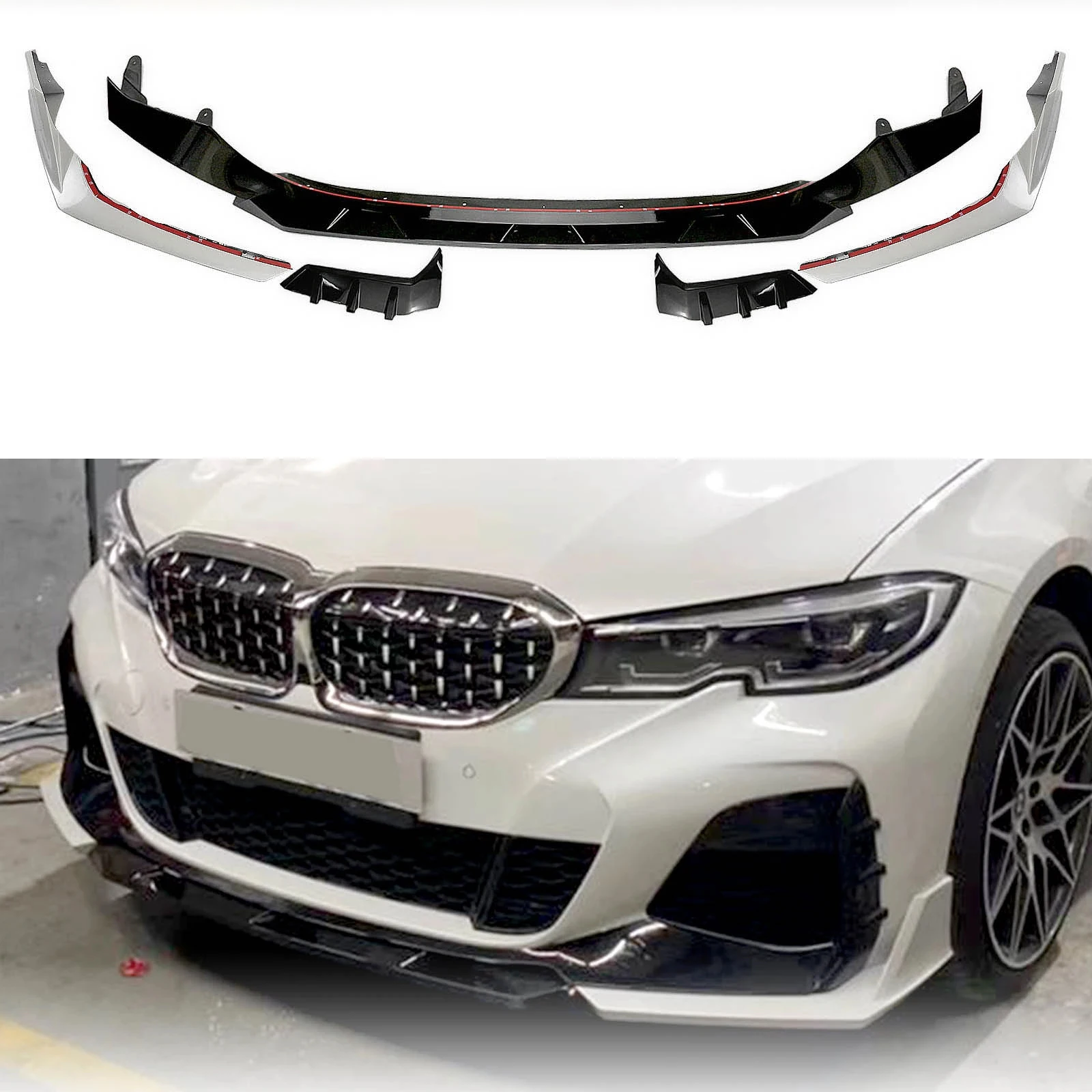 

For BMW New 3 Series G20 G28 330i M340i M Sport 2019-2021 AKASAKA White Front Spoiler Chin Cover Plate Bumper Lip Guard Splitter