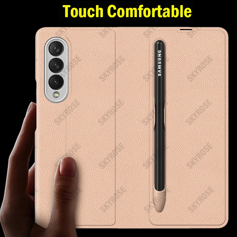 For Samsung Galaxy Z Fold 3 Case with S Pen Slot Holder Flip Leather Cover for Samsung Fold 3 Case with S Pen Holder Stand Funda