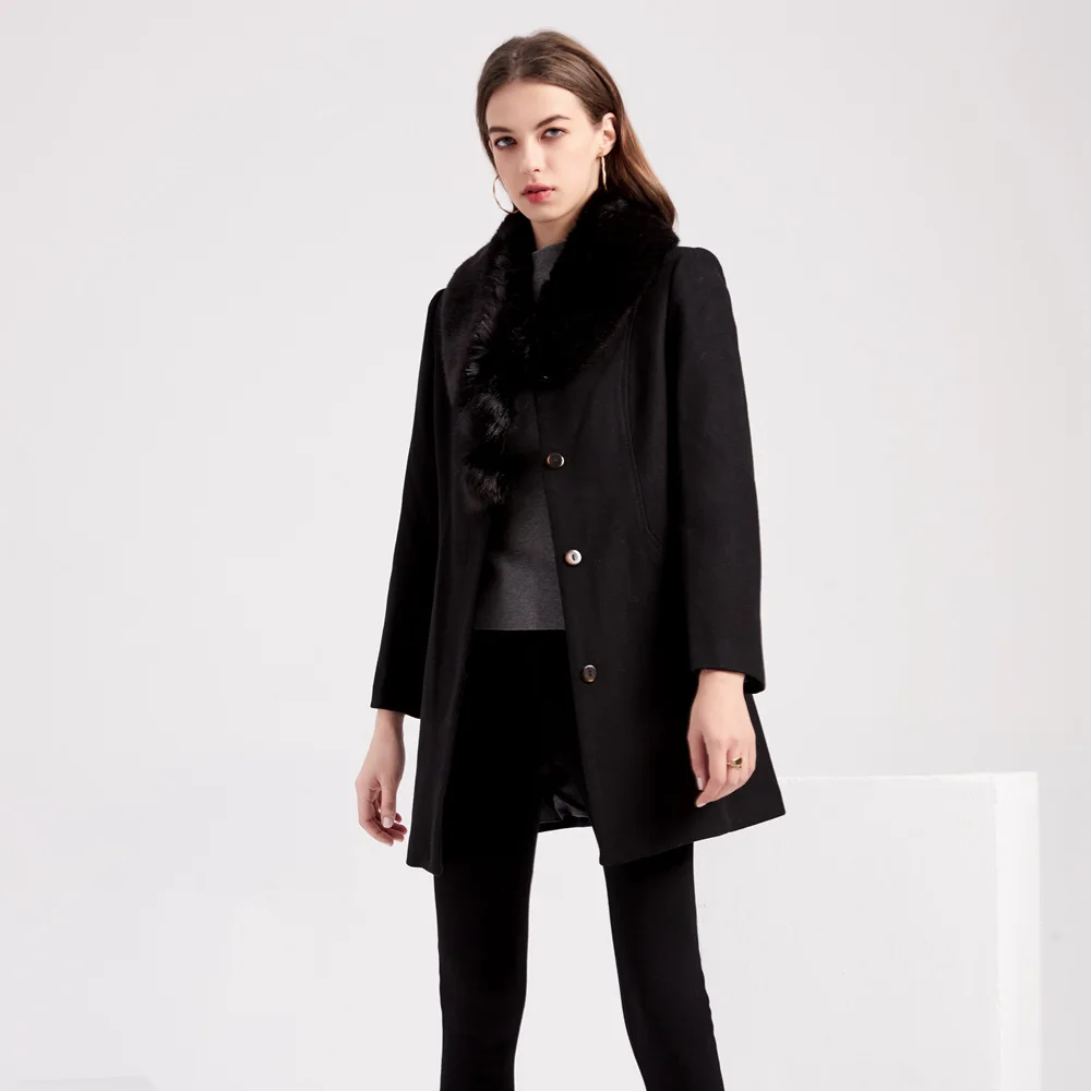 

2021 new woolen coat women's winter women's coat with detachable fur collar women's casual daily wear five colors to choose from