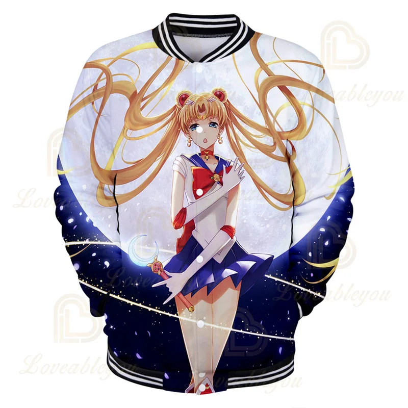 

Japanese Anime Sailor Moon Hoodies Sweatshirts Baseball Uniform Jacket Men 3D Hoodie Coat Kawaii Cosplay Costume