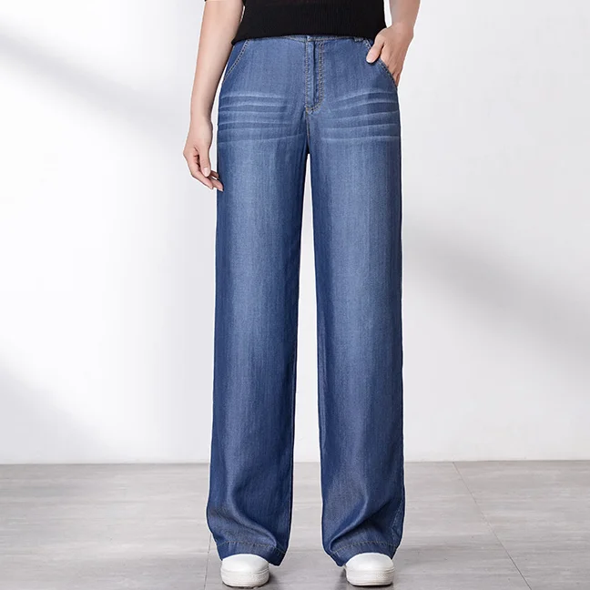 2020 летние джинсовые брюки из тенселя женские прямые джинсы с высокой талией для