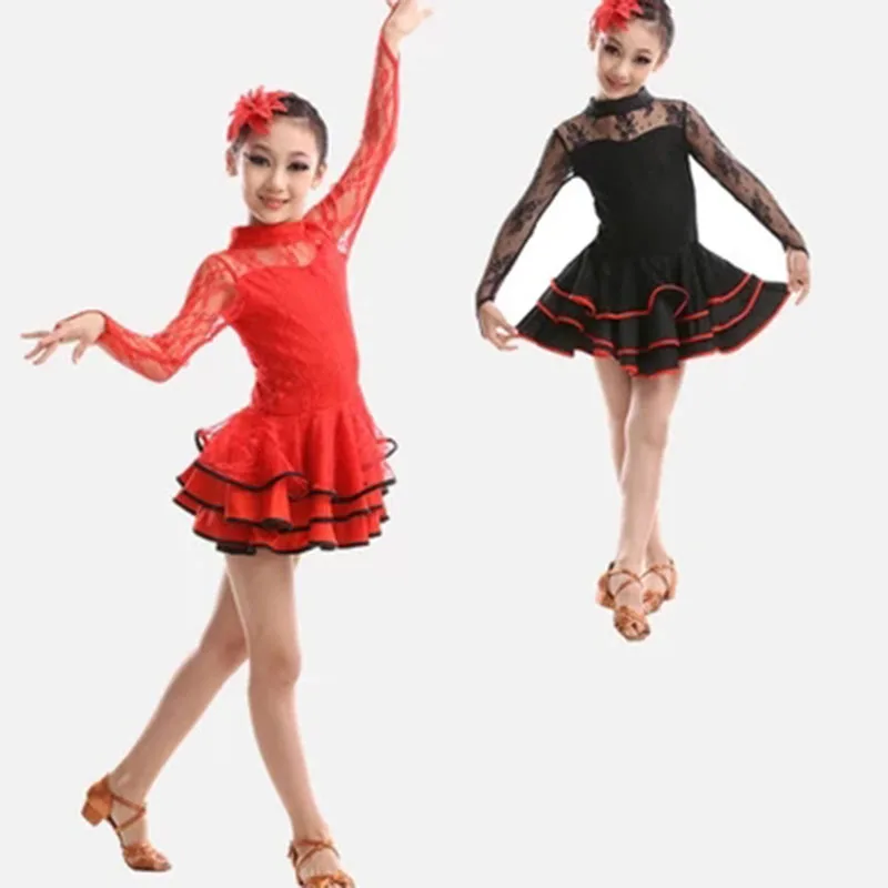 Латино платье для танцев с юбкой Лидер продаж кружевное длинными рукавами