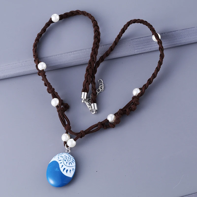 20pcs/lot Fashion Jewelry Movie Charm Moana Ocean Rope Chain Necklaces Blue Stone Pendants Leather Suede Choker Necklace | Украшения и