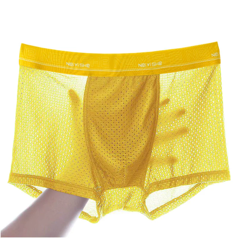 

2021 Men'S Underwear Man Boxer Summer Ice Network Mesh Breathable Sexy Youth Boxer Bamboo Ventilate Shorts Four Shorts Cosy