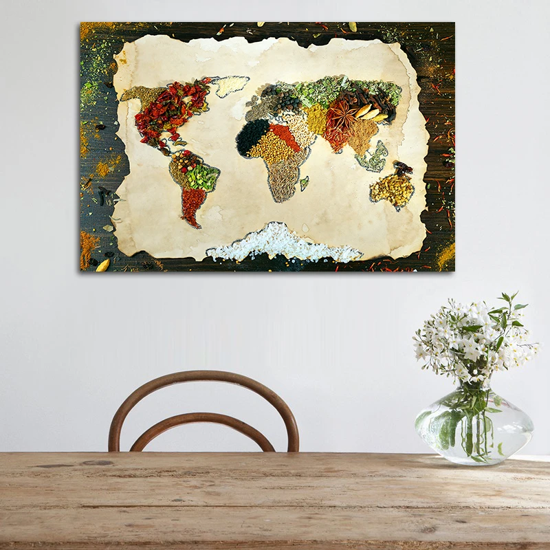 Настенный постер и печать на кухне различные приправы Карта мира настенные
