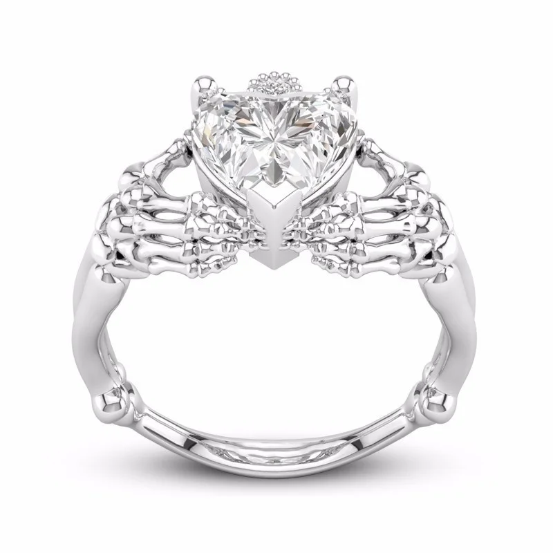 

Claddagh White Sapphire Heart Punk Skeleton Hands Diamond Promise Proposal Engagement Wedding Band Rings